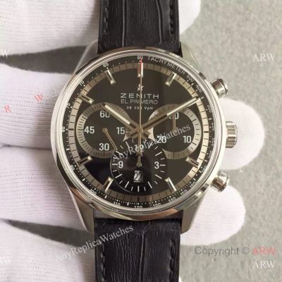 Swiss Clone Zenith El Primero SS Watch Black Dial 42mm